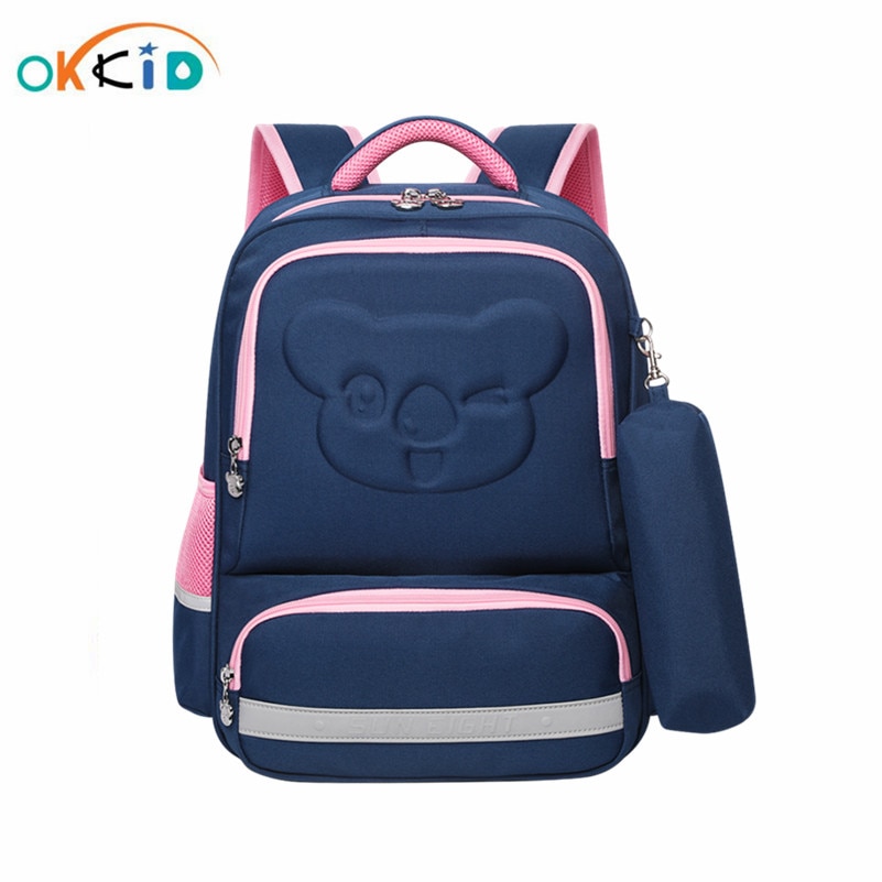 OKKID student orthopedic backpack cute school backpack for girls reflective strip bookbag school bags for boys kids pencil bag