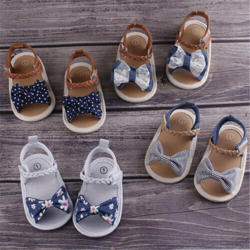 Zomer Baby Meisjes Kids Peuter Casual Geometrie Strik Sandalen Antislip Crib Schoenen Soft Sole Prewalkers