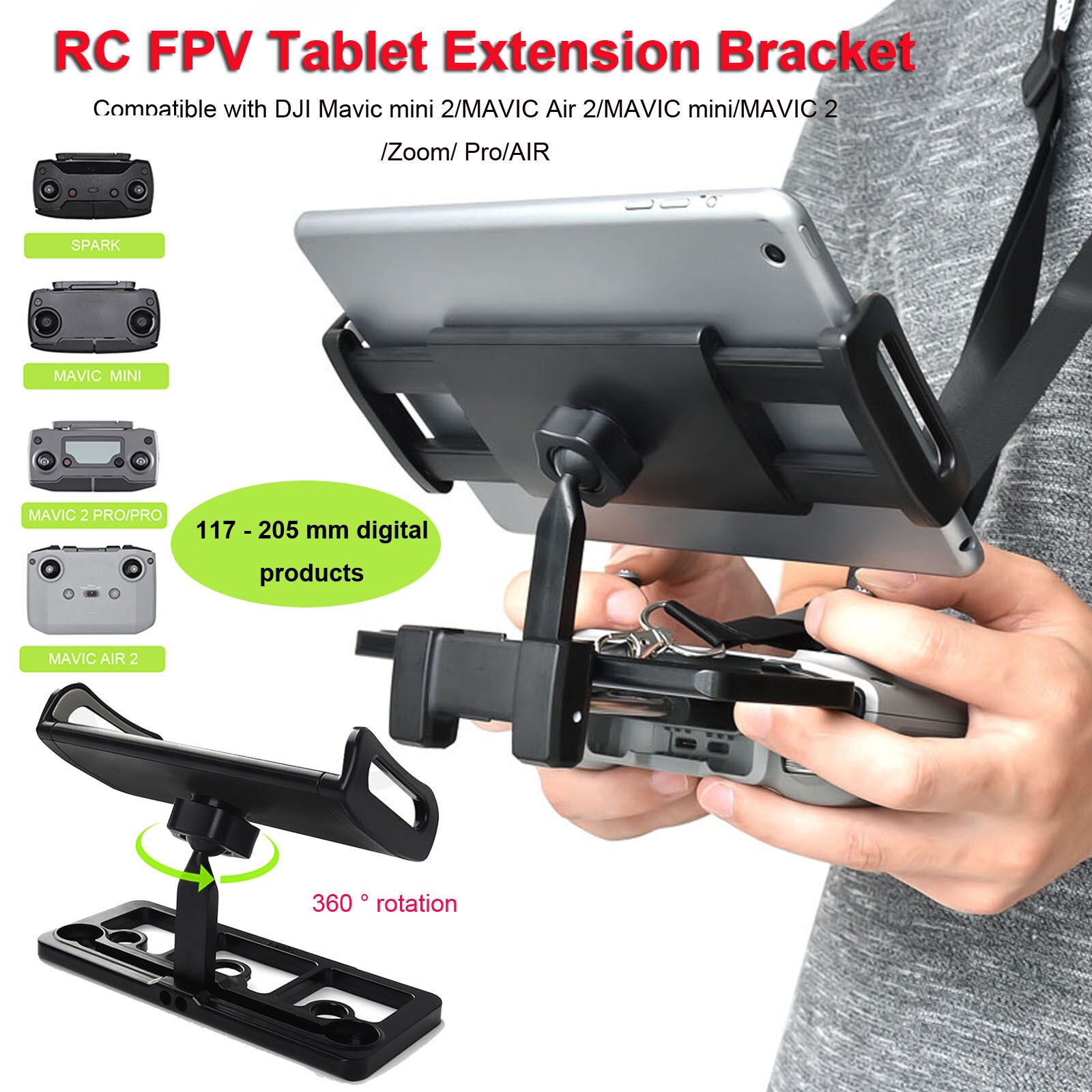 Til dji mavic mini 2 drone fjernbetjening tablet holder rc fpv tablet justerbar flad stand 360 ° rotation holder tablet holder