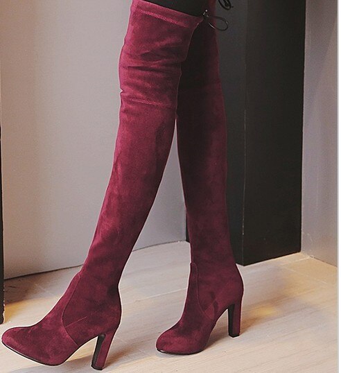 Nueva de gamuza Slim Sexy Botas de La hasta la rodilla de las mujeres de invierno de la de alta del muslo Botas zapatos de Mujer de Botas Mujer