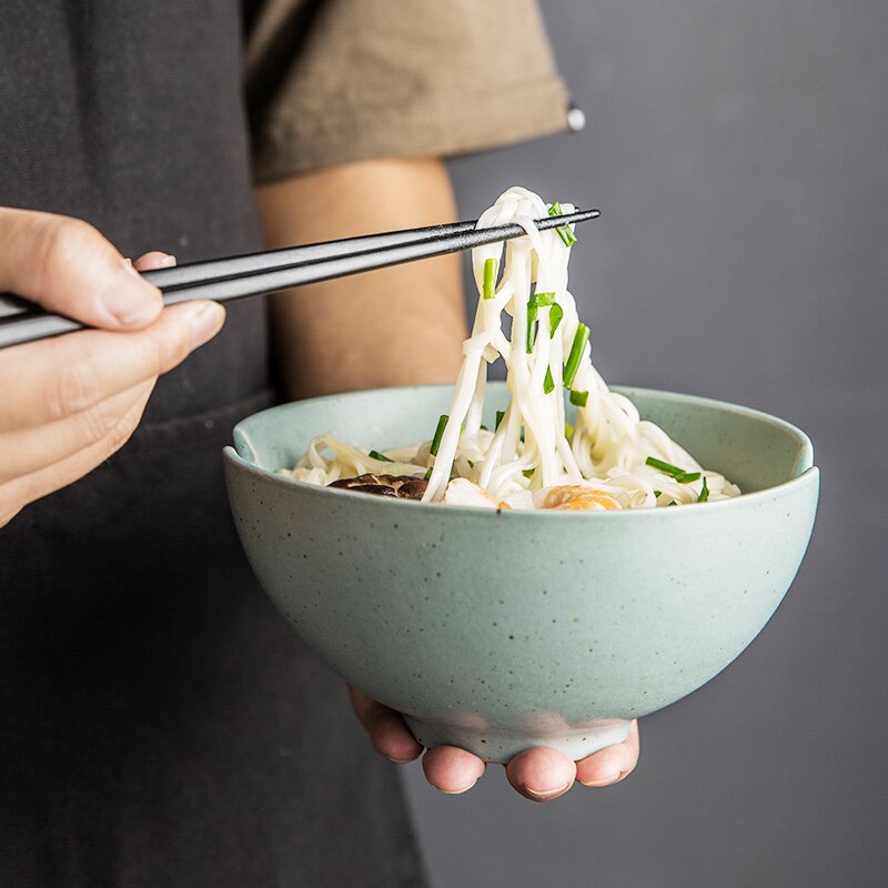 Japansk retro mat keramisk ramen skål moderne husholdning rund høj-fod anti-skoldning salat dessert skål 700ml køkkenartikler