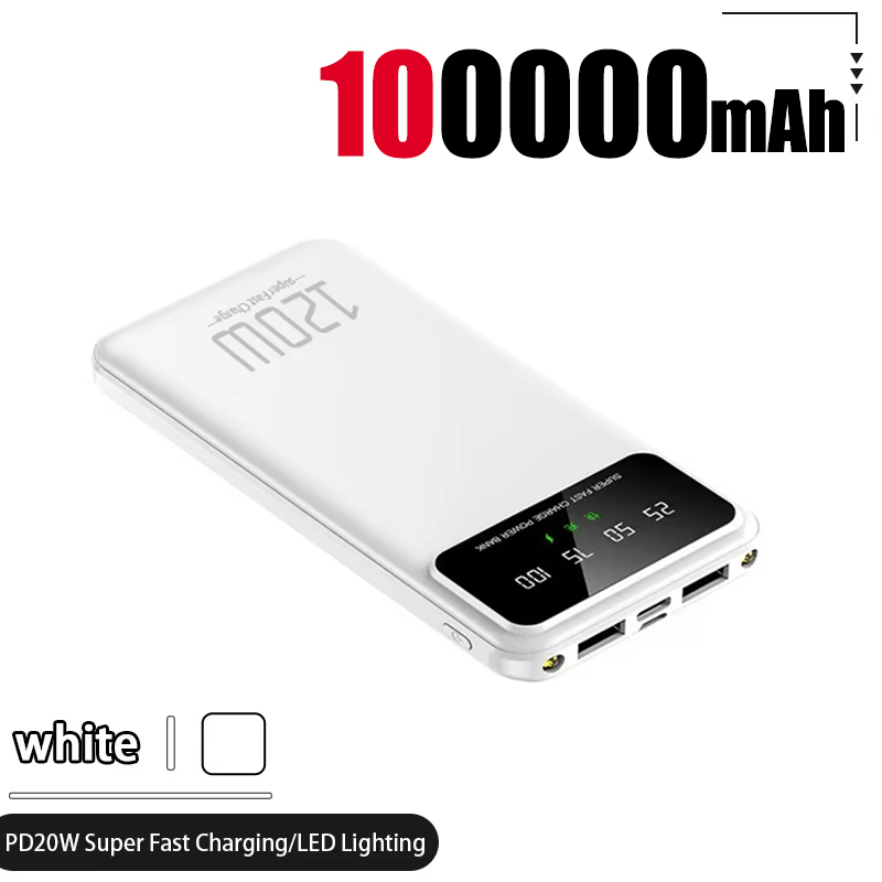 100000- mah-powerbank mit 120w schnellladefunktionen, hoher kapazität, externer akku für mobiltelefone, praktisch-zubehör: Schwarz