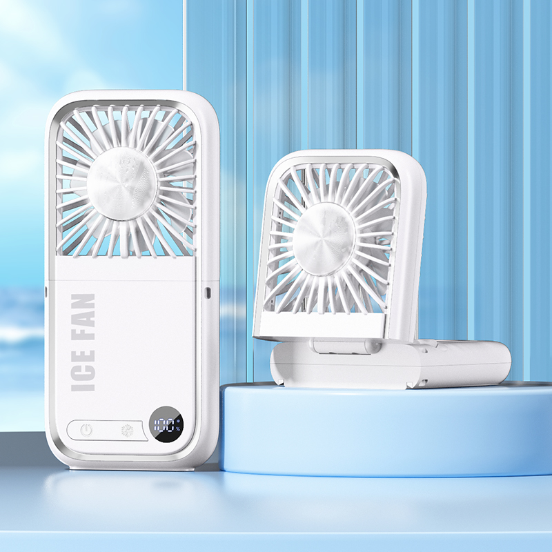 Mini ventilador portátil de mano, batería de 3000mAh, banco de energía de movilidad pequeño 180 ° Ventilador de cuello plegable USB Actualización de espejo cosmético opcional: Verde