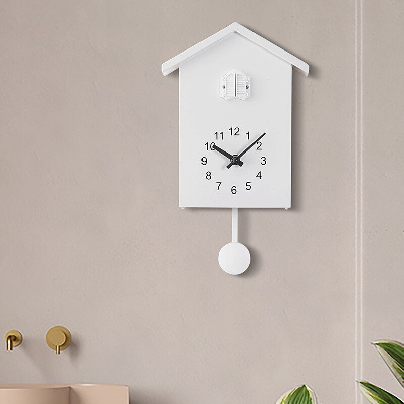 Nordisk väggklocka trä gökur fågel modernt vardagsrum pendel klockor vägg heminredning tyst sovrum horloge  fz999: Vit