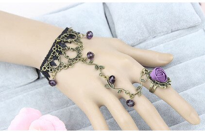 gotisch Armbinde 5 farbe Spitze Finger Hand Kette nutzbar machen Frauen Armbinde Metall Kristall Charme Steampunk Dame Jahrgang Schmuck, TCN619: Violett