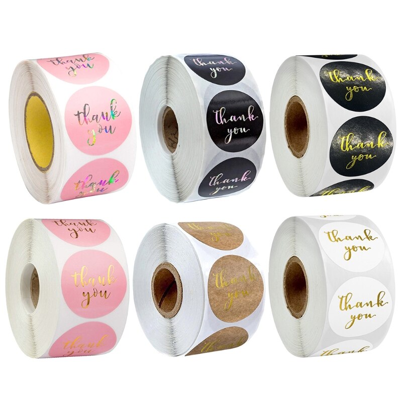 500Pcs 1 Inch Holographic Rainbow Thank You Letters Stickers Roll Round Adhesive Labels for Envelope Seal Wrapping
