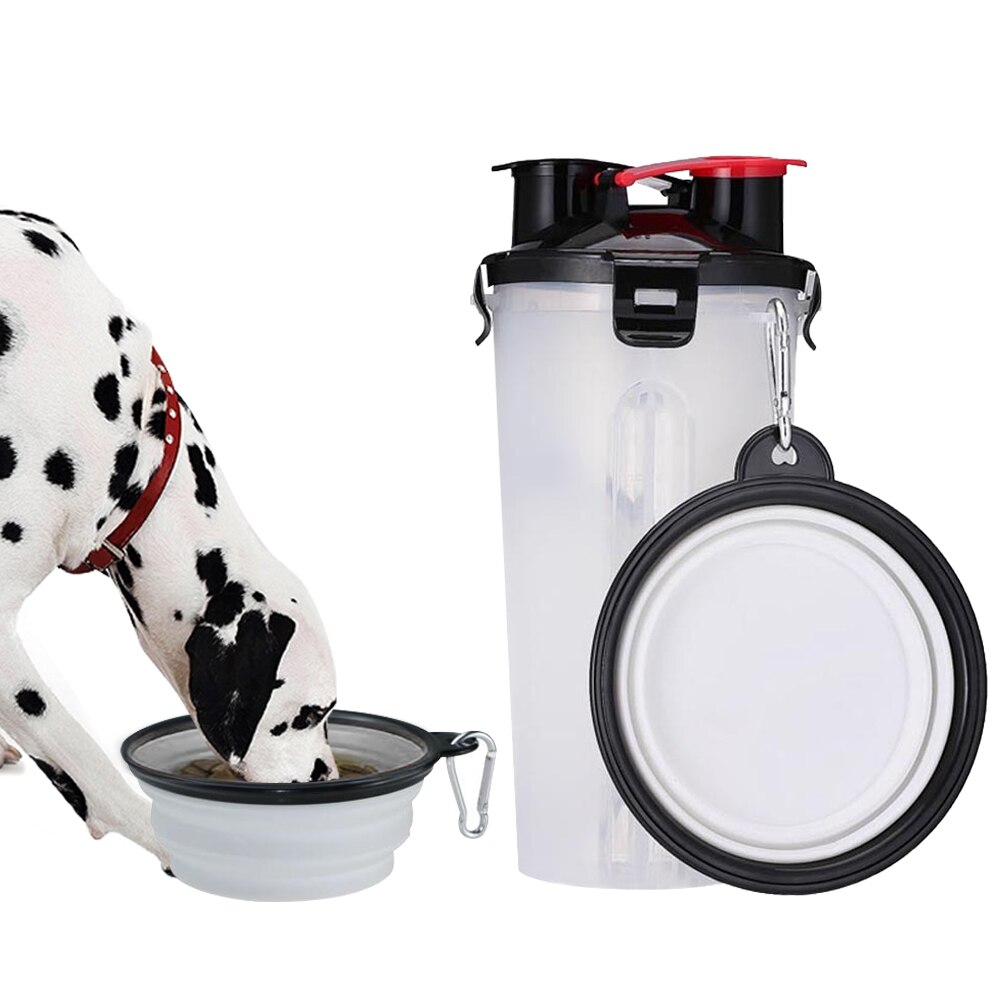 2 in 1 sällskapsdjur vattenflaska dispenser resa bärbar hund katt dricka resa hopfällbar silikon skål för hund kattmat vatten matarkopp: 15