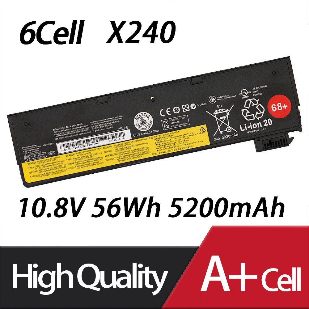 Laptop Battery for Lenovo Thinkpad X270 X260 X240 X240S X250 T450 T470P T450S T440S K2450 W550S 45N1136 45N1738 Batteries: 10.8V 56Wh 5200mAh