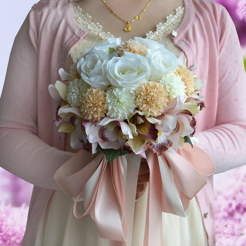 Piękny fioletowy różowy kolor kwiat panny młodej druhny bukiet ślubny sztuczny kwiat róży bukiety ślubne