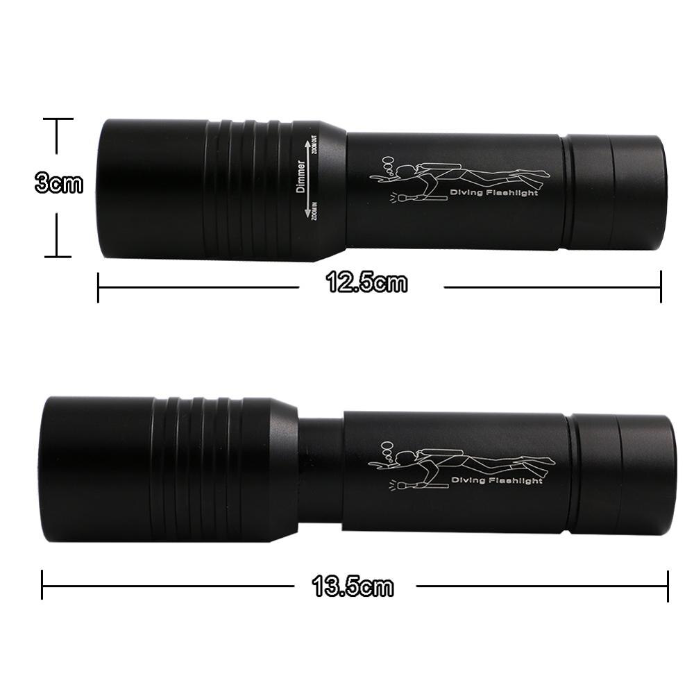 Super bright Diving Flashlight IP68 highest waterproof rating diving light Powered by 18650 battery With hand rope