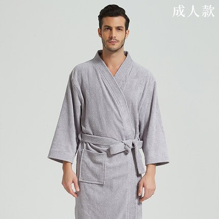 Albornoz de algodón para hotel, camisón largo grueso con cuello kimono absorbente para parejas, para Otoño e Invierno: grey / XL