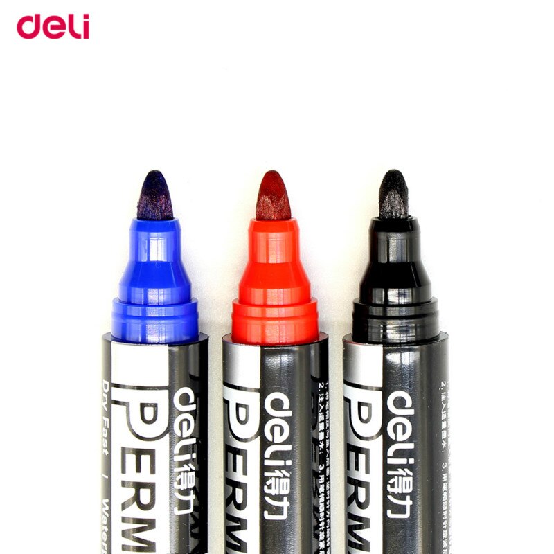 Deli 10 stuks Marker Pen Inkt Pen voor Markering Permanente Non-fading Olie Marker Pen 1.5mm Grote Ronde teen Kantoor School Schriftelijk Supply