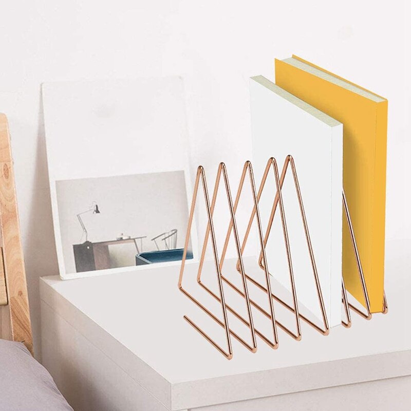 File Folder Rack Magazine Holder, Elastic 7 Sections Triple-cornered Wire Book Organizer Stand for Desk