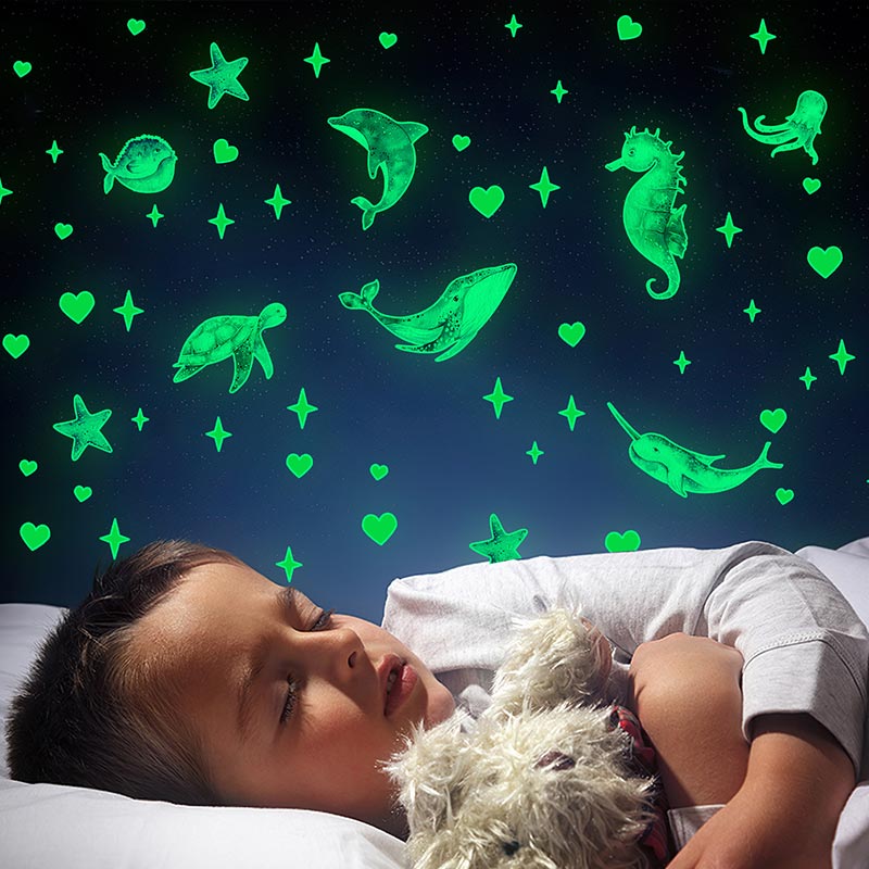 Cartoon Luminous Wall Stickers Home Decor Kawaii Moon Star Animal Wallpaper Kids Room Mural Nursery Poster Bedroom Decoration