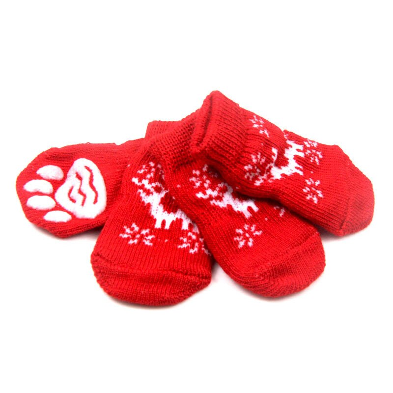 4 pièces chien chaussettes de noël chien de compagnie Doggy chaussures belle doux tricoté chaussettes vêtements vêtements vêtements pour chiens chats de noël
