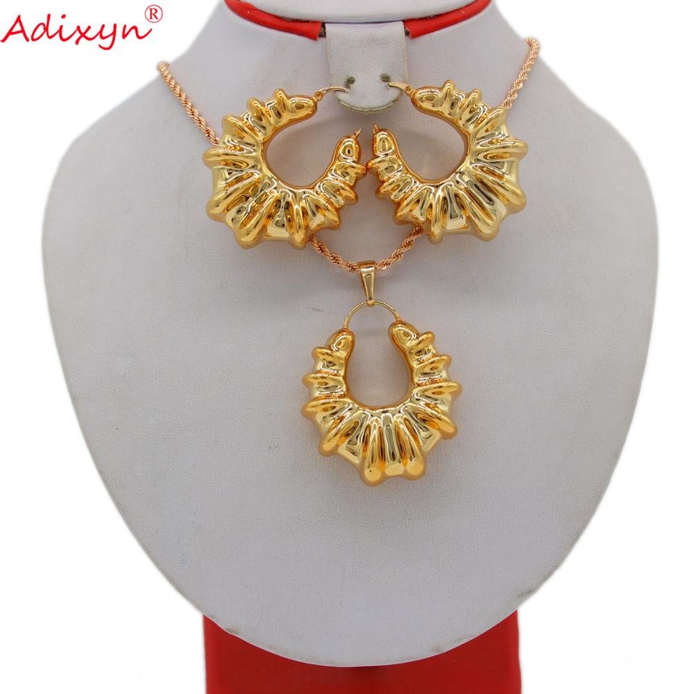 Adixyn Rosa di colore dell'oro Degli Orecchini/Pendente/Collana impostato di Gioielli Etiope/India/Nigeriano per Le Donne/Ragazze n031914