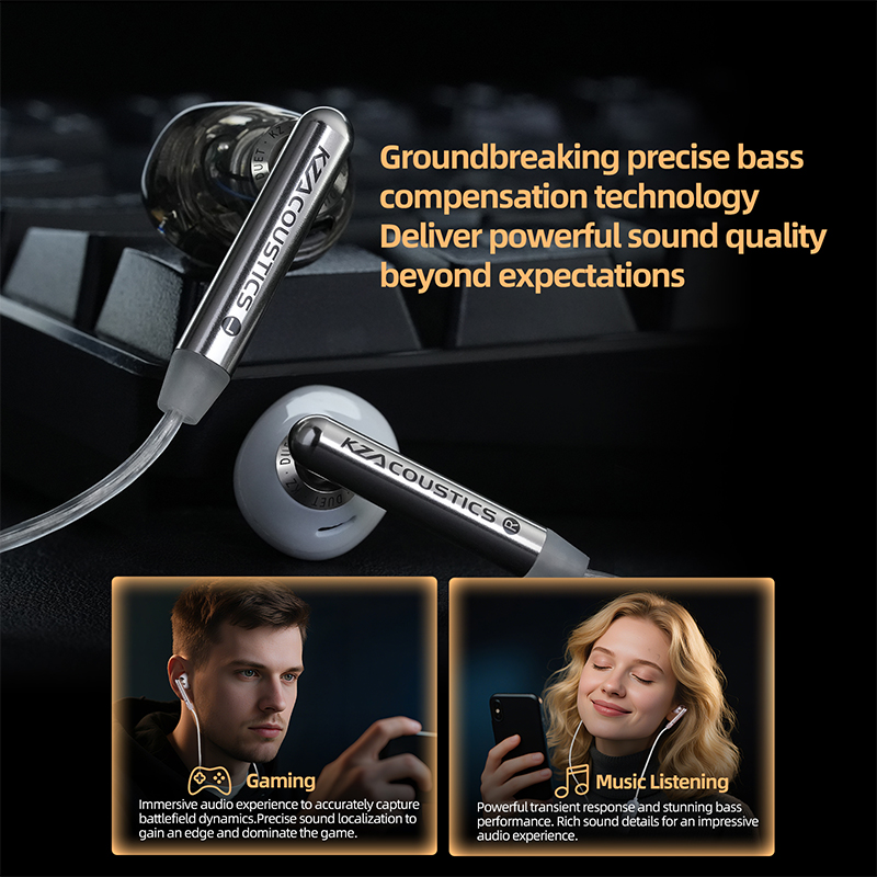 KZ Duet Quad Core Dual Dynamic Drivers Earphones In Ear Wired Earbuds for Music Gaming HiFi Sound Stereo Headset