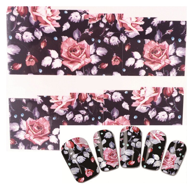 1 pieza de calcomanías para uñas, pegatinas de transferencia de agua, flores románticas, rosas, marcas de agua, deslizador, decoración de uñas, manicura