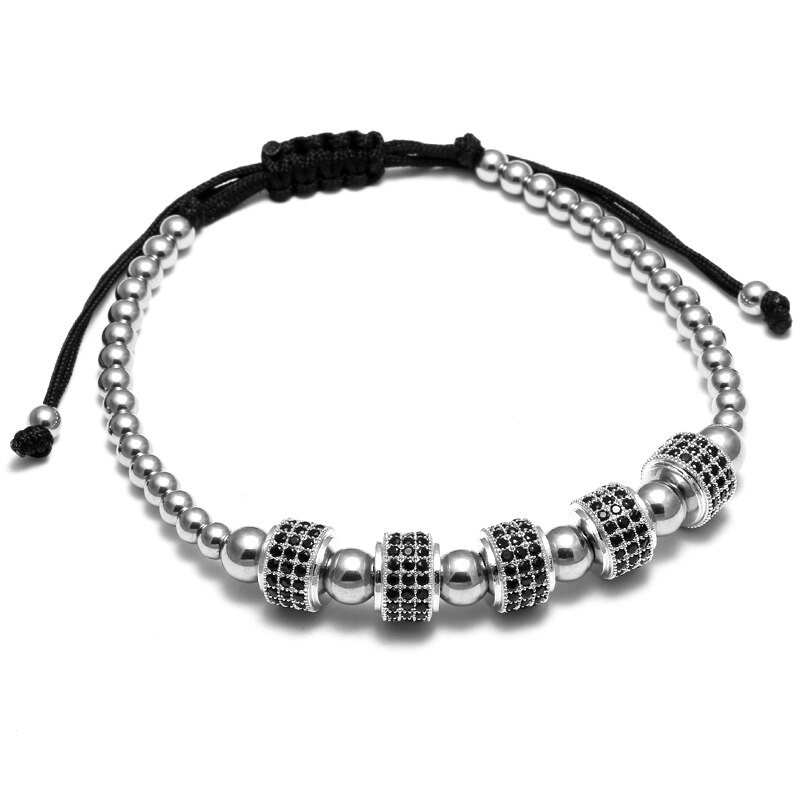 Mcllroy mænd armbånd runde perler micro pave sort cz krystal macrame vævet flettet charme armbånd smykker pulseras mujer moda