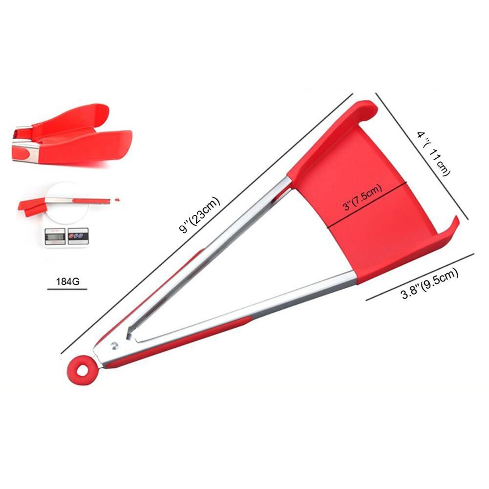 2 in 1 Smart Kitchen Spatula and Tongs Non-Stick Heat Resistant Stainless Steel Frame Silicone Tongs Kitchen Gadget