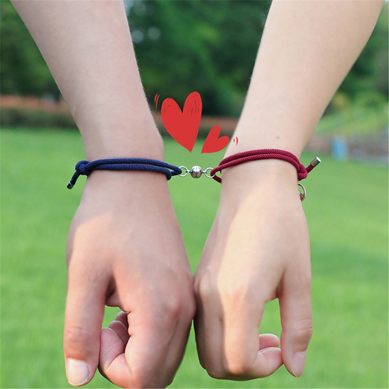 2 stk magnetisk gensidig tiltrækning par armbånd til kvinder justerbare håndlavede løfter af evigt flettet reb charm smykker