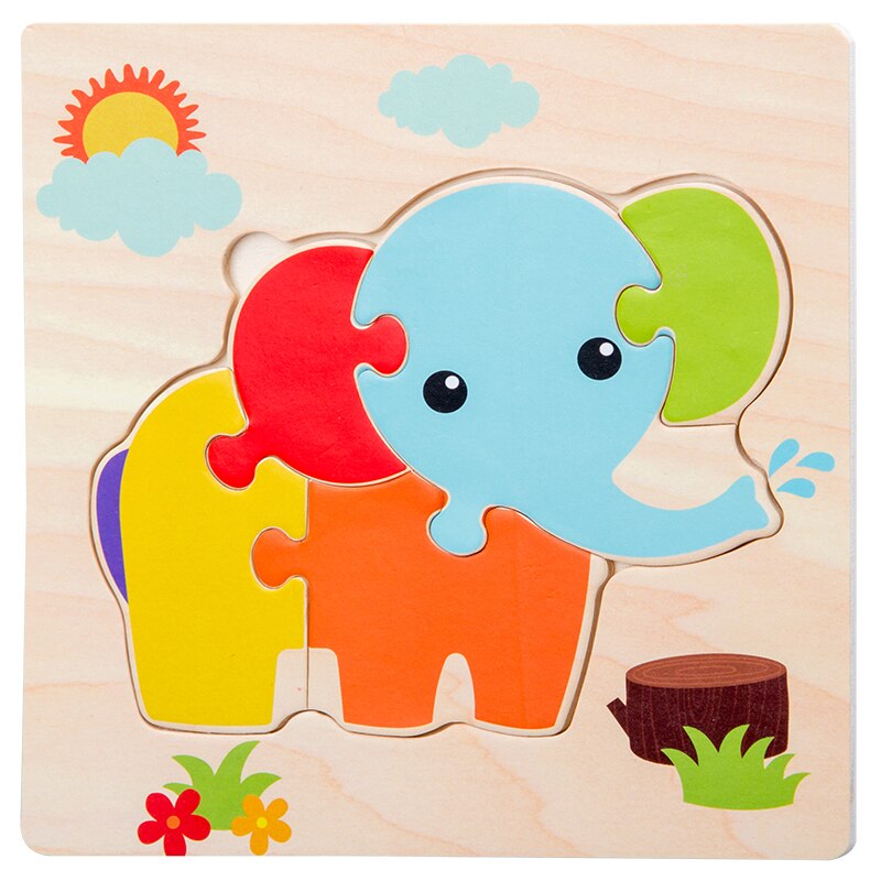 Dla dzieci 3D Puzzle drewniane Puzzle pokładzie rozpoznawania kolorów kształt pasujące Cartoon zwierząt Puzzle inteligentne zabawki dla dziecka w wieku 0-3 lat: Elephant
