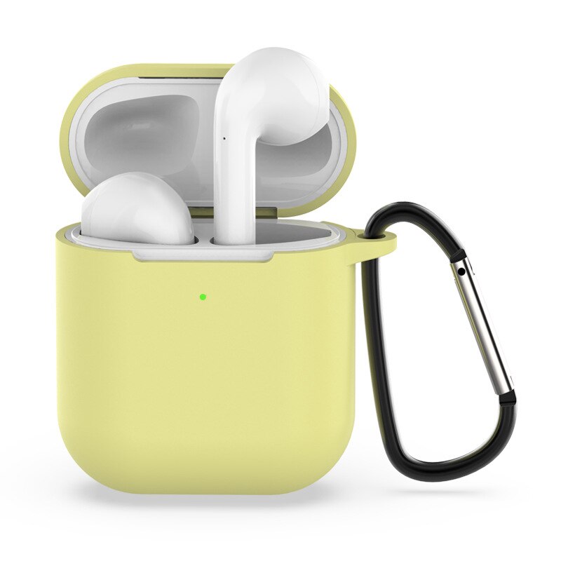 Silikonowe słuchawki etui na Airpods 2. Bezprzewodowe słuchawki pokrowiec ochronny na Apple Airpods2 Air Pods 2 etui z haczykiem: Light yellow