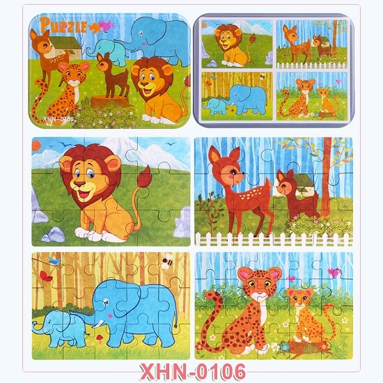 4 sztuk/pudło nowe cztery w jednym drewniane Puzzle zabawka dla dzieci zwierzęta/pojazd poznanie nauka zabawki edukacyjne dla dzieci MG-H01: XHN-0106
