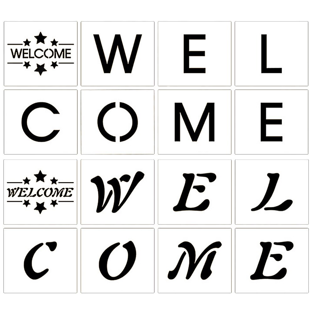 8PCS/Set Large Size WELCOME Stencils Welcome Reusable Stencils for Front Door Walls Porch Painting on Wood Art DIY Projects