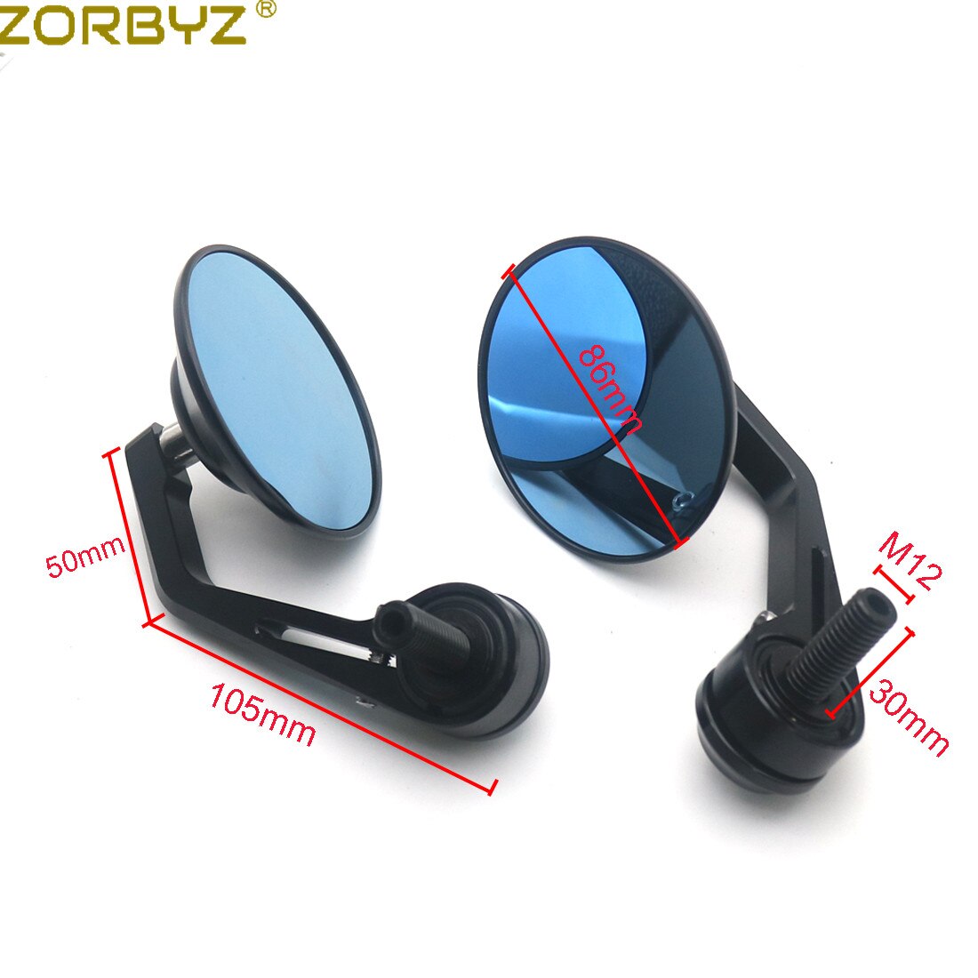 ZORBYZ Motorcycle Black CNC Aluminium Round Handlebar end Side Mirror 12mm Bolt-on For BMW R nineT Scrambler Urban HP4 S1000R