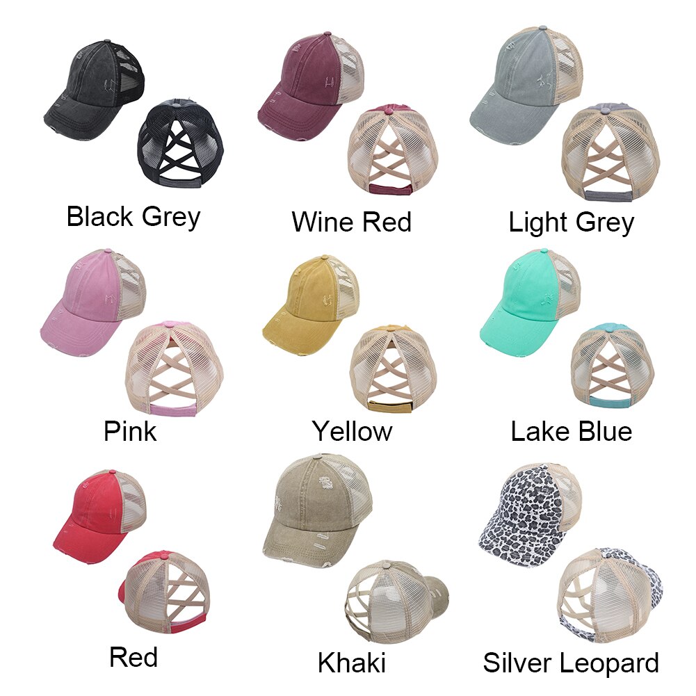 Criss cross hestehale utendørs sport reise bærbar baseball cap magisk klistremerke hull solhatt trucker casual sommernett