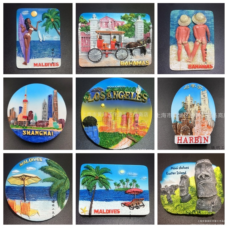 Świat turystyka lodówka pamiątkowy magnes malediwy Los Angeles Shanghai Harbin lodówka z żywicy naklejki dekoracja kuchenna pomysły na prezenty