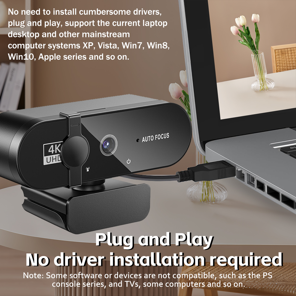 Webcam 4K Mini fotocamera 1080P Webcam Full HD 2K con microfono Webcam USB 30fps per fotocamera di riprese video per PC portatile con messa a fuoco automatica