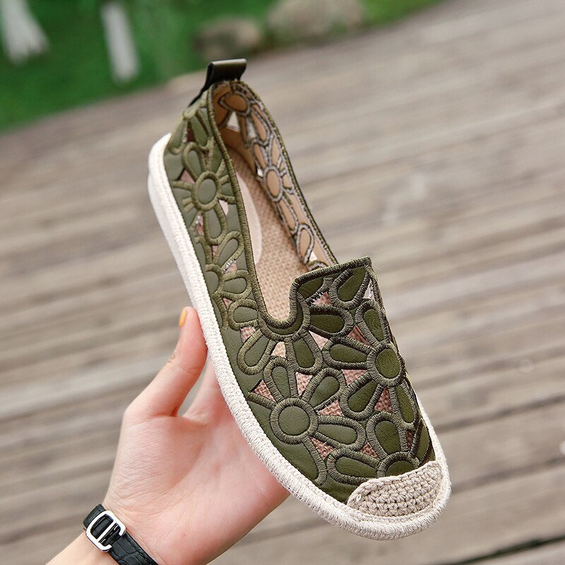 Holle Visser Vrouwelijke Schoenen vrouwen Flats Canvas Schoenen Lente Zomer Vrouwen Schoenen Uitgesneden Canvas Ondiepe Slip Op Casual