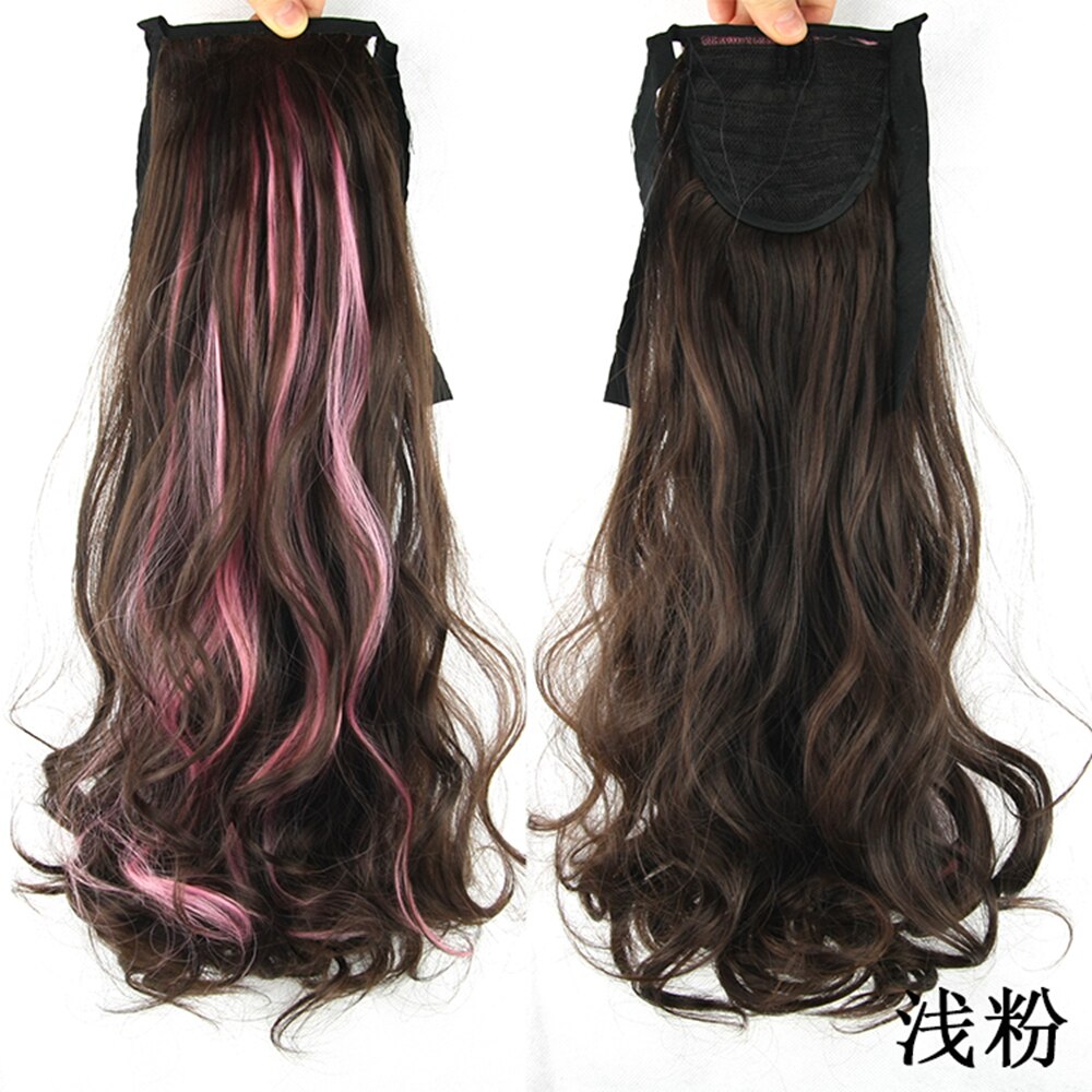 Soowee-coleta de pelo de fibra de alta temperatura, 8 colores, coleta de pelo sintético, Coleta, extensión de cabello con Clip en Rosa y Rojo: 4/27HL