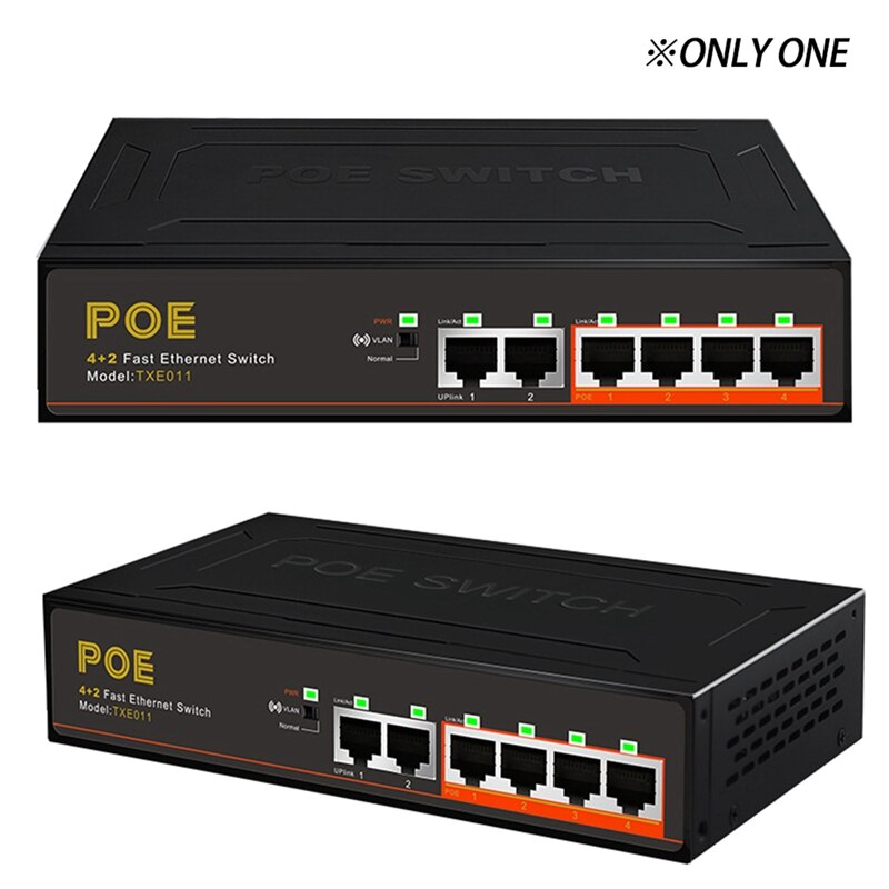 6-Poorts Poe Switch 100M Ingebouwde Voeding Poe Splitter 52V1.25a Lange Afstand Transmissie 250 meter