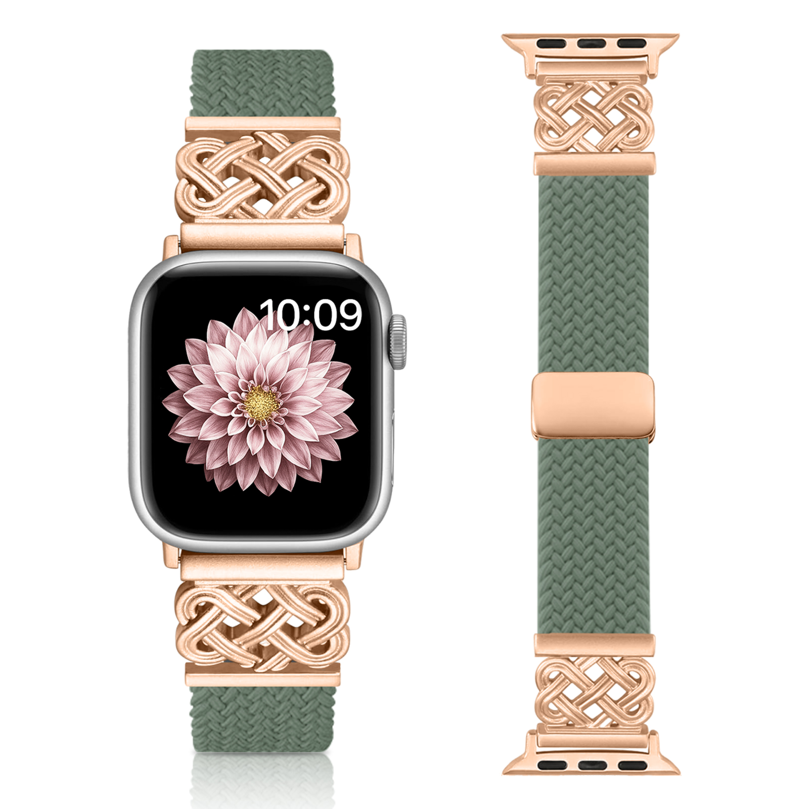 Gevlochten band voor Apple Watch Band 44 mm 40 mm 45 mm 49 mm 41 mm 38 gesparmband iWatch-serie se 7 3 6 8 9 Ultra 2 magnetische band: 18mm / green