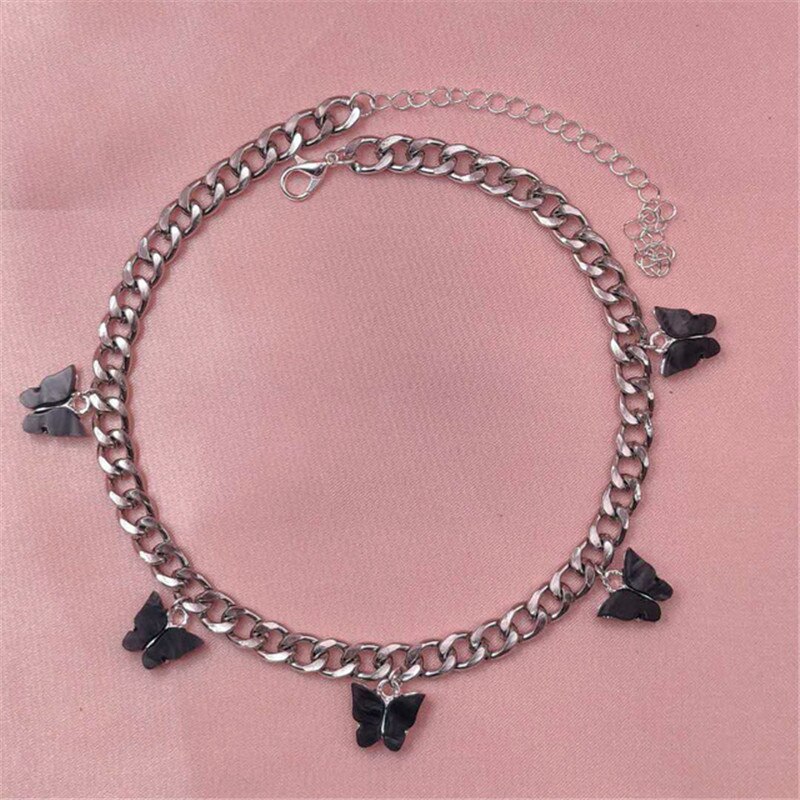 Punk Gold Silver Color Chain 5 Butterfly Choker Necklace for Women Wedding Party Statement Cute Pendant Necklaces Jewelry: 13