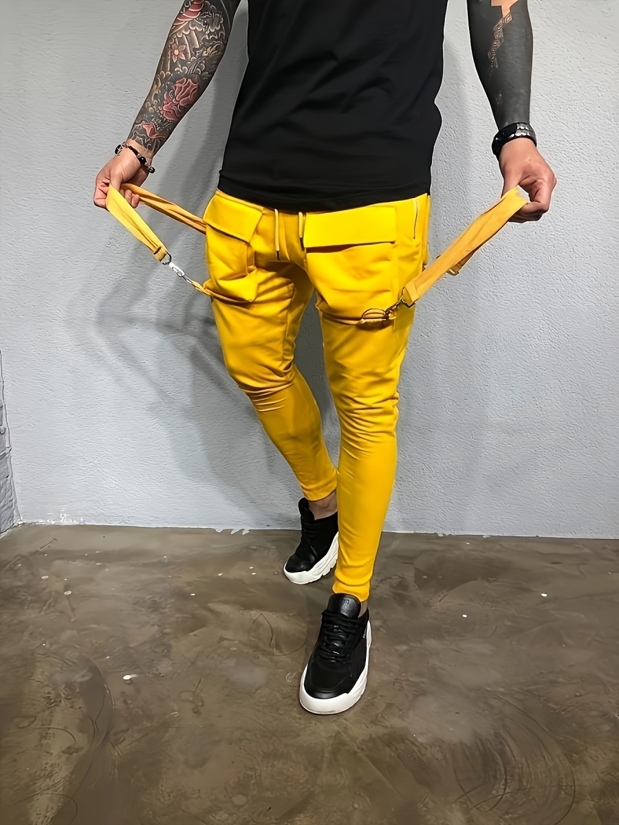 lente- en herfstmodebroek voor heren Hiphop Grote zak Casual slim-fit joggingbroek Heren kleine voeten cargobroek: XL / Champagne