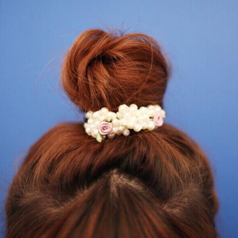 Koreanische Süße Neue Frauen Mädchen Blume Perlen Elastische Nachahmung Perlen Reize Gummi Headwear Haar Seil Zubehör