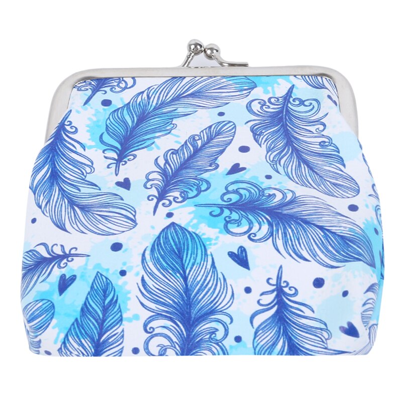 Retro Feather Printed Coin Purses Holders Hasp Clasp Purse Card Bag Women Faux Leather Card Holder Key Bags