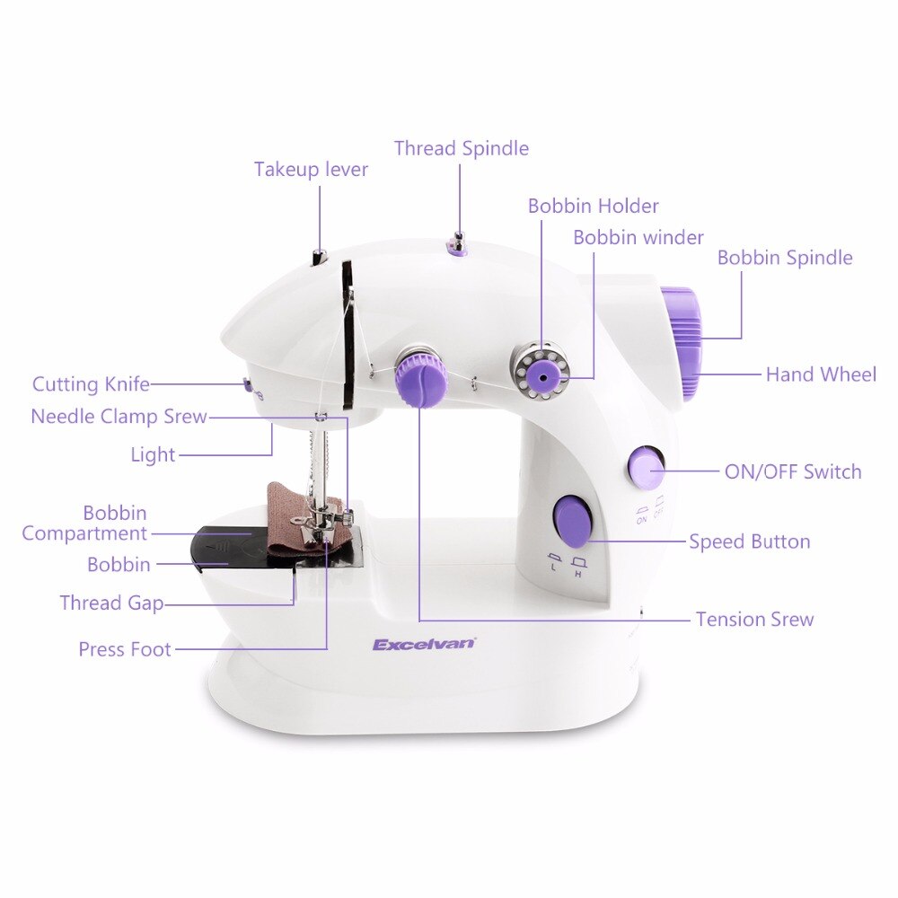 Mini Electric Handheld Sewing Machine Dual Speed Adjustment with Light Foot AC100-240V Double Threads Pendal Sewing Machine