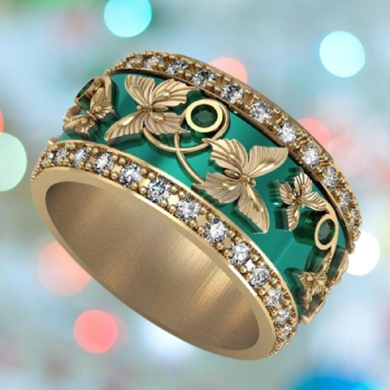 Indie Jewelry Accessories Trendy Jewelry Halloween Rings for Teen Girls Jewelry for Women Aesthetic Emerald Butterfly Retro