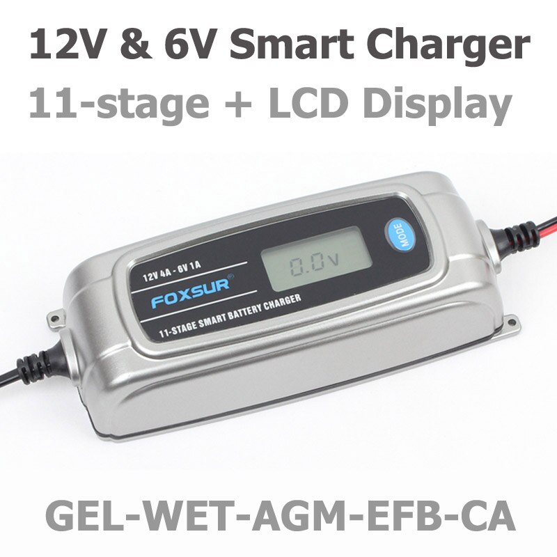 12V 4A 6V 1A 11-stage Smart Battery Charger, Toy & Car AGM GEL WET EFB Battery Charger, LCD Intelligent Battery Charger