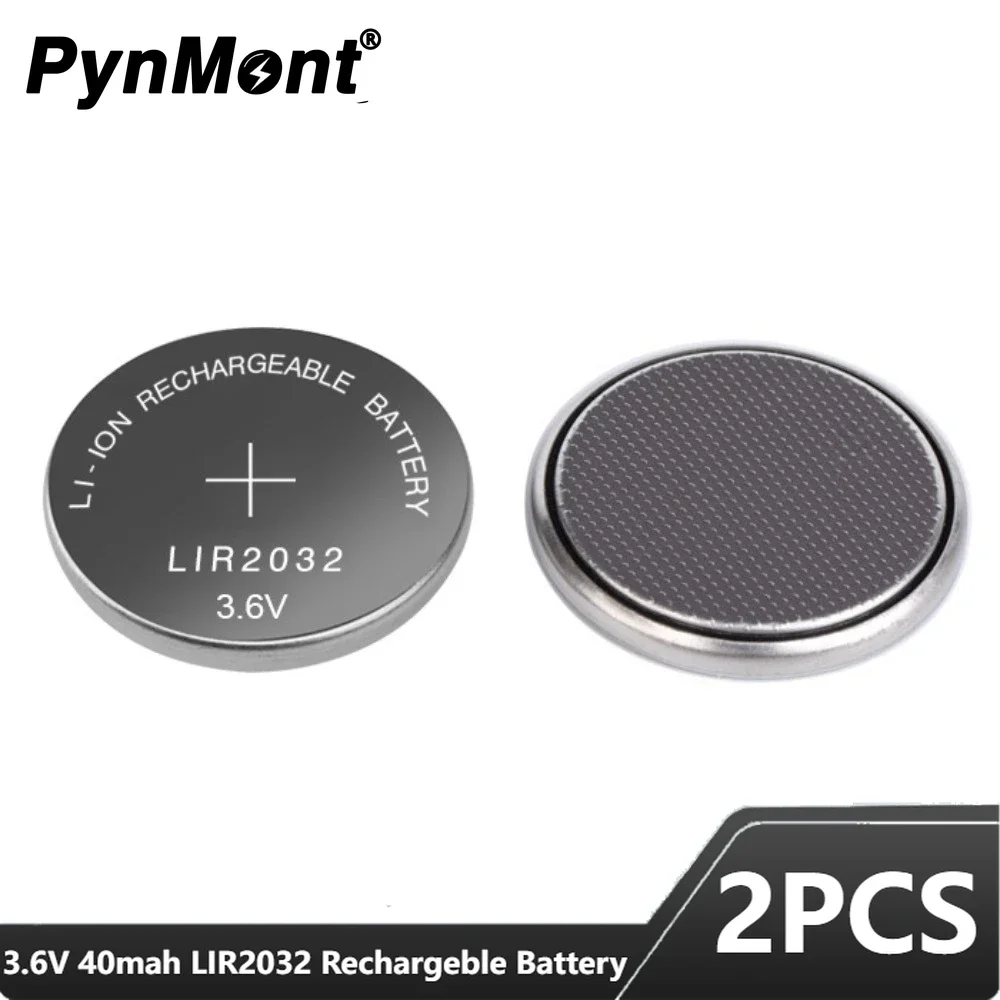 2 peças 3.6v 40mah lir2032 lir 2032 bateria de lítio recarregável para relógio de controle remoto computador placa-mãe célula de botão cr2032