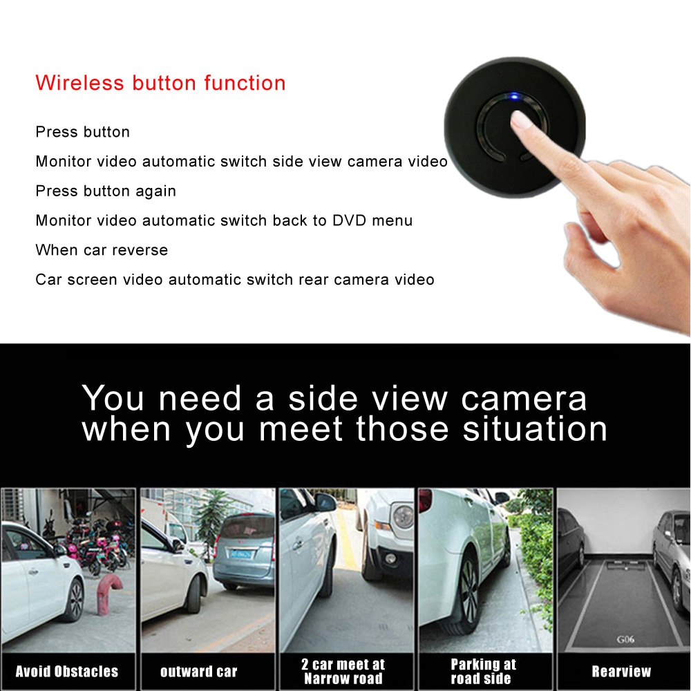car wireless button control Diy install blind spot detecion side view camera parking monitor DVD detection visible system