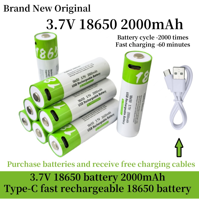 marca nuovo originale 3.7V 18650 batteria 2000Mah USB genere-C ricaricabile batteria 18650 litio batteria, adatto per forte luce torcia elettrica/elettrico giocattoli/ computer portatile batteria, ricaricabile 2000 volte + lungo batteria vita