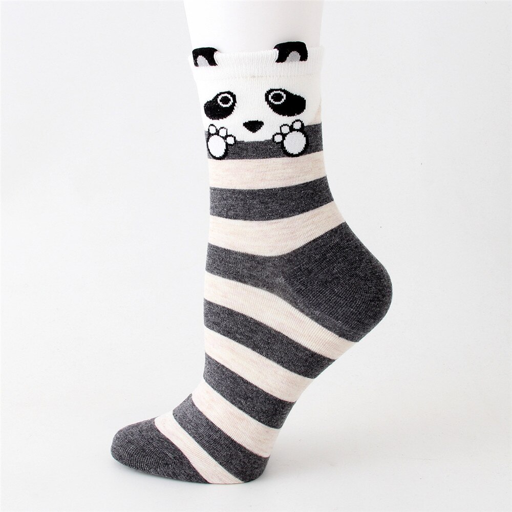 Funny Cartoon Animals Ankle Socks Striped Cotton Mid Tube Sock Soft Comfortable Autumn Winter Kawaii Footwear for Girls: grey