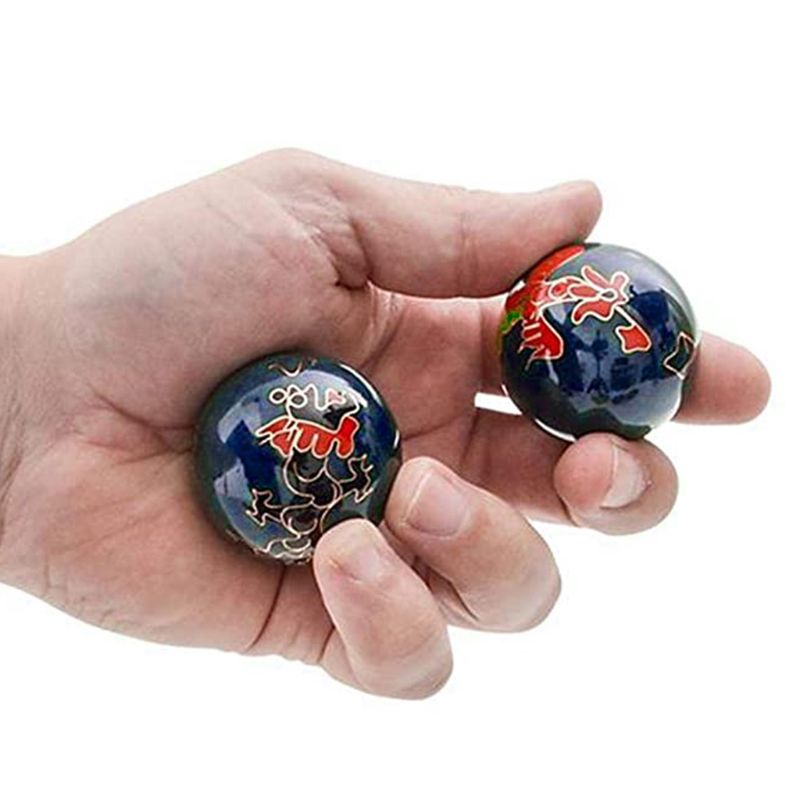 Un par de bolas chinas de salud Baoding, esferas con esmalte, bolas de masaje para terapia de manos 63HE