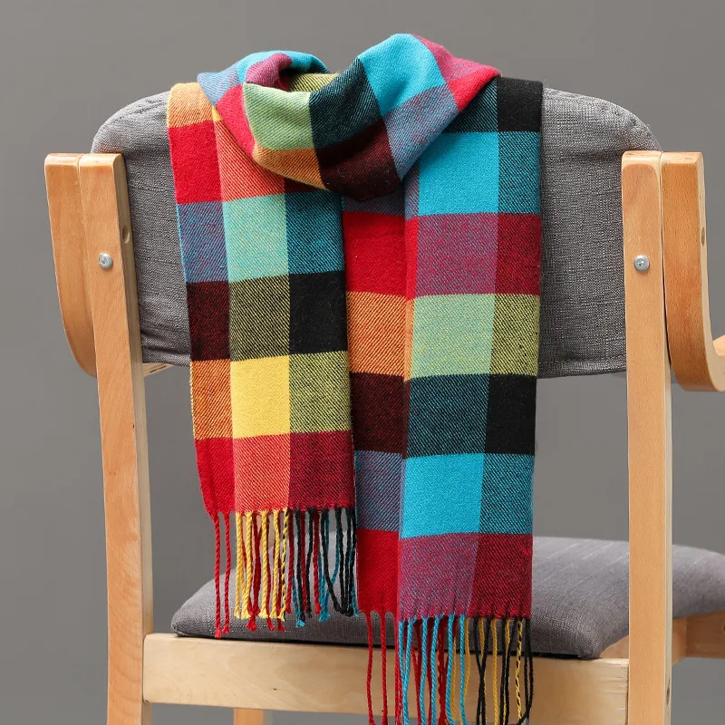 Bufanda a cuadros de Cachemira de imitación Unisex para mujer, chal suave y sólido para invierno, nueva envoltura, Bandana, Pashmina, borla, pañuelo grueso y cálido